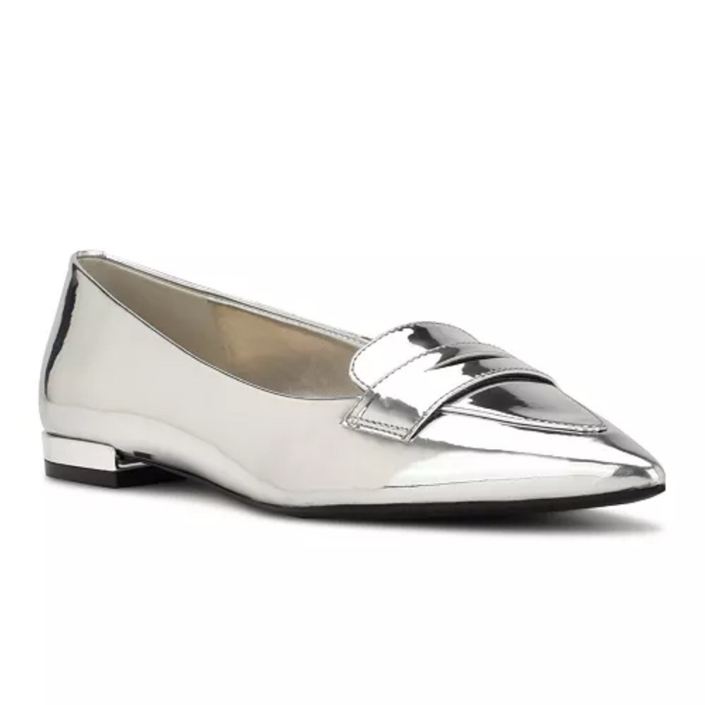 Nine West Women's Lallin Pointy Toe Metallic silver Slip-on Dress Flats Size 7.5